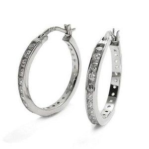 NEW, Sterling Silver Channel Set CZ Hoop Earrings